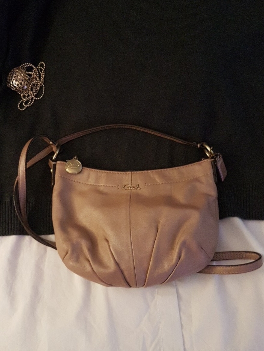 Coach Pebbled Leather Crossbody Bag in Taupe/Brown